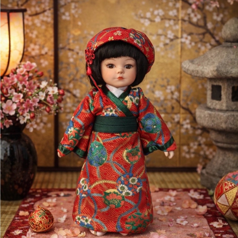 Elegant Kimono Doll with Black Hair